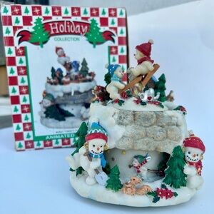 Holiday Collection Animated Musical Snowman Christmas Scene Figurine with Box